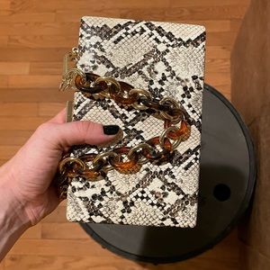 Clutch- snakeskin with brown chain